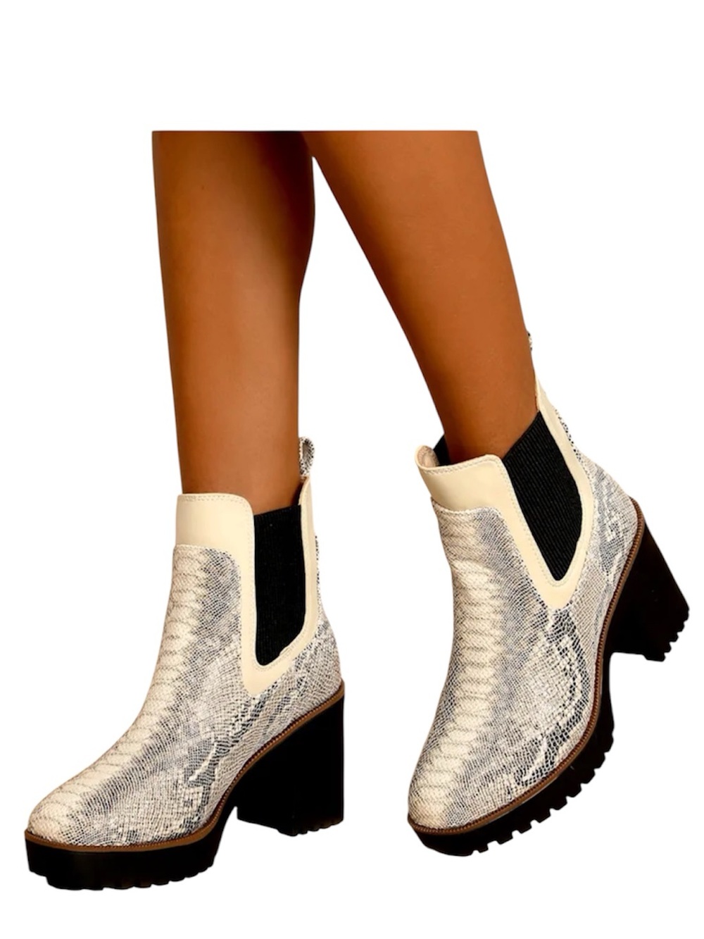 Chinese Laundry Good Day Chelsea Lug Boot in the Neo Snake Cream Grey Size 8